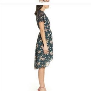 Chelsea28 Green Pleated Hi-Low Floral Dress